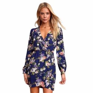 Lulu’s That's a Wrap Navy Blue Floral Print Dress